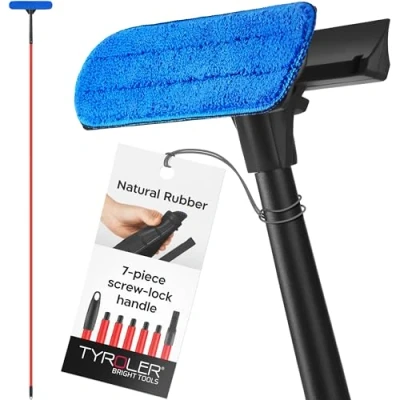 Afbeelding van Tyroler 2 in 1 hoge raamwisser Roestvrije handgreep van 30,5 tot 203,2 cm 100% krasbestendig rubber voor superieure duurzaamheid en bescherming (donkerzwart)