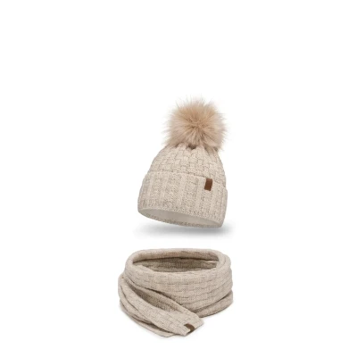 Afbeelding van Vivisence 7015 Beanie AND Scarf SET Sjaal, Dames, Maat: One Size, Beige