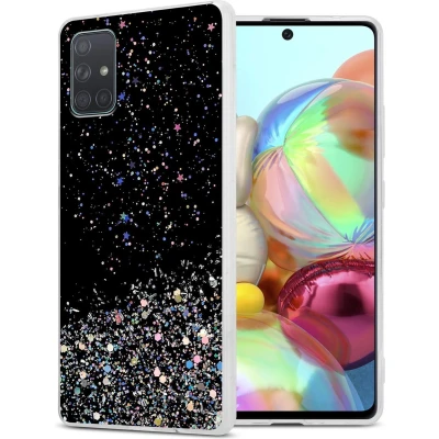 Afbeelding van Cadorabo Hoesje geschikt voor Samsung Galaxy A71 4G in Zwart met Glitter Beschermhoes van flexibel TPU silicone fonkelende glitters Case Cover Etui