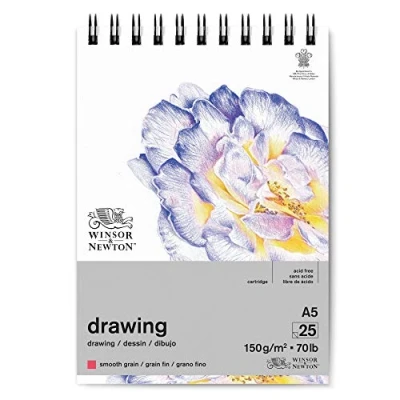 Afbeelding van Winsor &amp; Newton 6691001 spiraalblok 25 vellen DIN A5 fijne korrel natuurlijk wit zuurvrij archiveerbare kwaliteit bestand tegen veroudering voor fineliner, inkt kleurpotlood