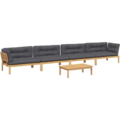 Afbeelding van vidaXL 5 delige Loungeset pallet met kussens massief acaciahout
