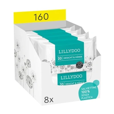 Afbeelding van LILLYDOO 160 vochtige doekjes voor gezicht en handen (8 x 20), 100% plasticvrij