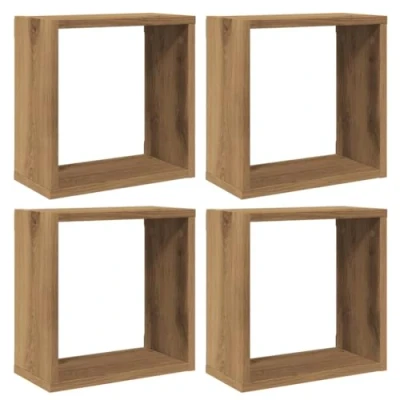 Afbeelding van vidaXL Wandschappen kubus 4st 30x15x30cm bewerkt hout artisanaal eiken