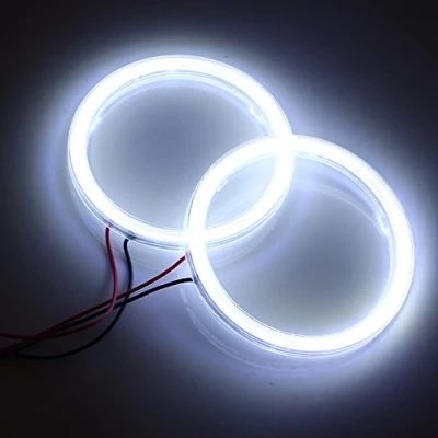 Afbeelding van Qasim Set van 2 LED COB Angel Eyes Halo Ring DRL koplamp ringen voor autokoplamp met witte kunststof afdekking 80 mm 9 30 V constante stroom