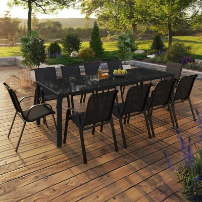 Image de Salon de jardin 10 personnes table 240 cm et chaises empilables noires