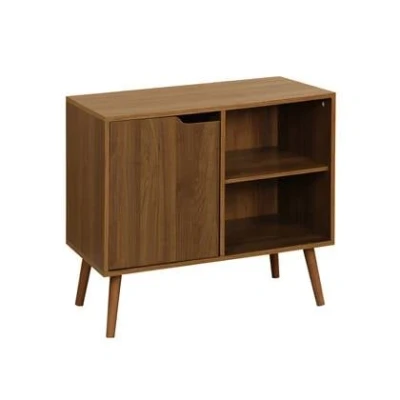 Afbeelding van sweeek Dressoir met walnoothout decor 1 deur, 2 planken, 80cm