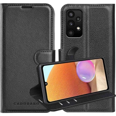 Afbeelding van Cadorabo Hoesje geschikt voor Samsung Galaxy A32 4G in PHANTOM ZWART Beschermhoes met magnetische sluiting, standfunctie en kaartvakje Book Case Cover Etui