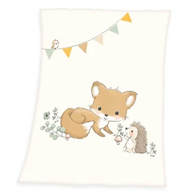 Afbeelding van Babybest® Fleece knuffeldeken forest friends vos &amp; egel 75x100 cm