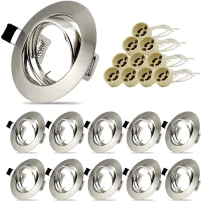 Afbeelding van 10x inbouwspots GU10 set inbouwframe inbouwverlichting in geborsteld roestvrij staal incl. fitting voor LED of halogeenlampen, draaibaar, rond