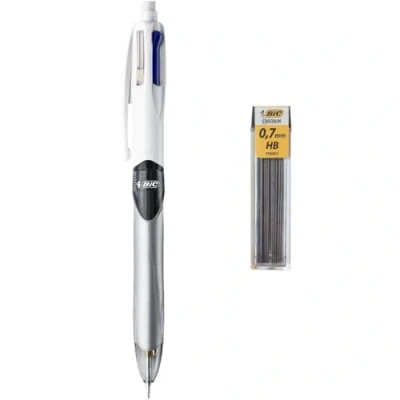 Image de Stylo à bille Bic 4 couleurs avec étui de 12 mines