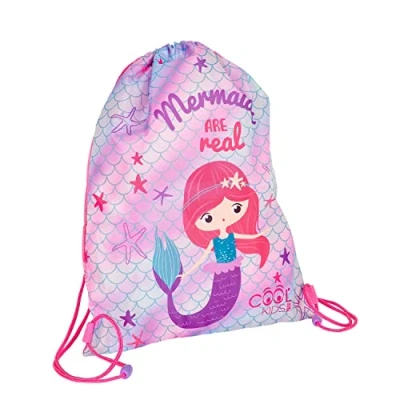 Afbeelding van PERLETTI Rugzak met trekkoord, roze, glitter, eenhoorn, zeemeermin, verstelbare reisschoenentas voor kinderen, sporttas, zwembad, fitnessstudio, zwemmen, dans sterren, meisjes en meisjes,