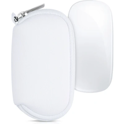Afbeelding van kwmobile computermuis hoes geschikt voor Apple Magic Mouse 1 / 2 hoesje Muis beschermhoes met rits case van neopreen in wit
