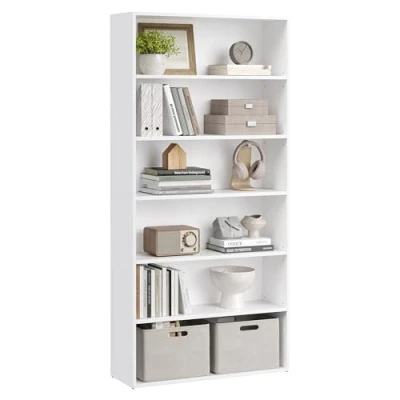 Afbeelding van VASAGLE Boekenkast, rek met 6 niveaus, open opbergkast, plank, 24 x 80 160,7 cm, voor woonkamer, kantoor, eetkamer, wolkenwit LBC412W01