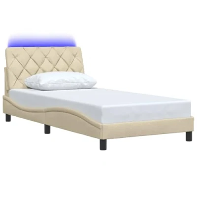 Afbeelding van vidaXL Bedframe met LED verlichting stof crèmekleurig 100x200 cm