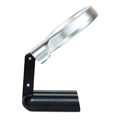 Afbeelding van HIMRY KXD3020 zwart 3x opvouwbaar led vergrootglas, handsfree met standaard of handhouder, heldere led, vergroting, draagbaar vergrootglas voor lezen, repareren, inspectie, dichtbij werken. Zwart,