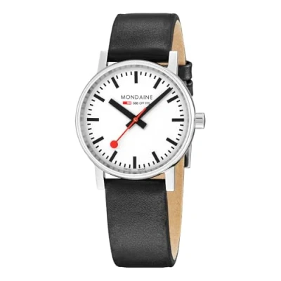 Afbeelding van Mondaine MSE.35110.LB Evo II Dames Horloge Stationsklok Saffierglas Roestvrijstaal/Leer Wit/Zilver/Zwart Ø 35 mm Quartz 3 ATM (spatwater)