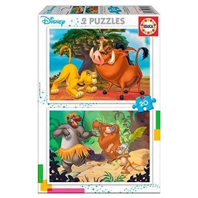 Afbeelding van Educa puzzel Disney Leeuwenkoning en Jungleboek 2 x 20 stukjes