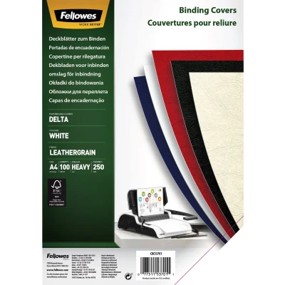 Afbeelding van Voorblad Fellowes A4 lederlook wit 100stuks