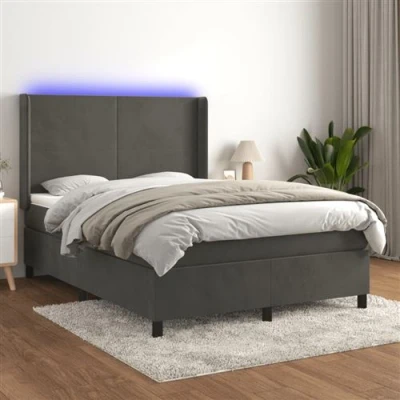 Afbeelding van vidaXL Boxspring met matras en LED fluweel donkergrijs 140x190 cm