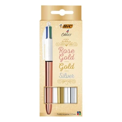 Afbeelding van BIC Pick Gold en Silver balpen, 4 kleuren, 3 stuks
