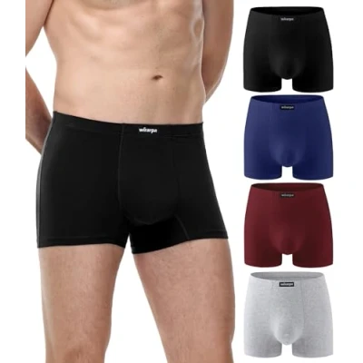 Afbeelding van wirarpa Set van 4 comfortabele boxershorts zacht katoen zonder gulp voor heren, zwart/grijs gemêleerd/rood/donkerblauw, L