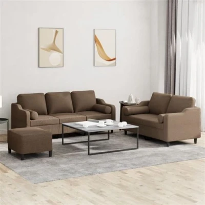 Afbeelding van vidaXL 3 delige Loungeset met kussens stof bruin