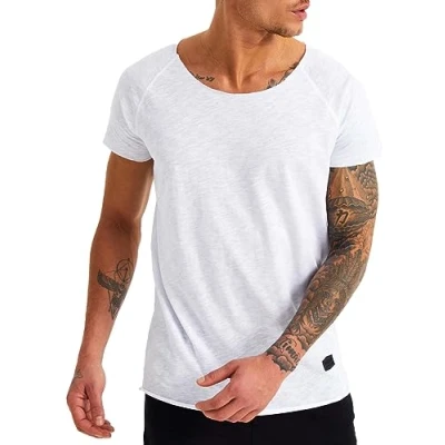 Afbeelding van Leif Nelson Heren T shirt Basic Onderkant Ronde Hals Halslijn Korte Mouw Oversized Sweater LN6340, Wit