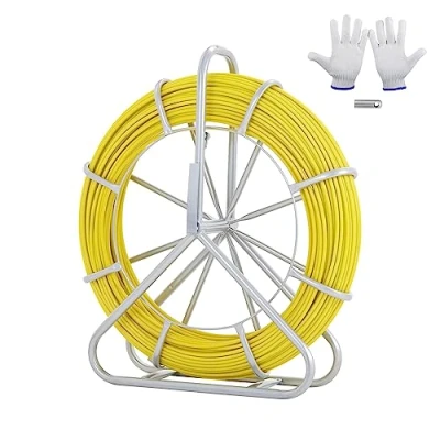 Afbeelding van VEVOR Glasvezel visband 129,5 m 6,35 mm elektriciennaald draad elektrische kabel trekker leidingsspoel stalen houder 3 trekkoppen voor muur leidingen niet geleidend