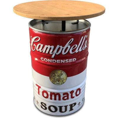 Afbeelding van statafel Campbell&#039;s soup bartafel hangtafel met houtenblad.