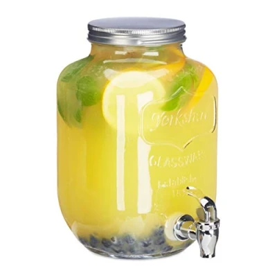 Afbeelding van Relaxdays Drankdispenser 3,5 L waterdispenser limonadetap tapkraan retro glas