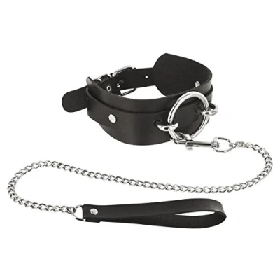 Afbeelding van Fetish Tentation Halsband Met Stevige Ring en Metalen Leiband Verstelbaar Zwart