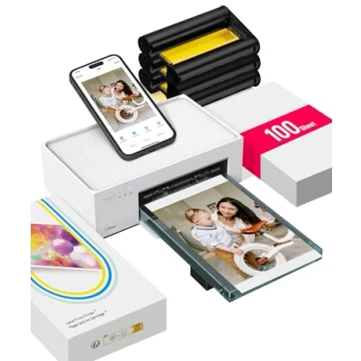 Afbeelding van Liene Fotoprinter (10 x 15 cm) + pakket met 100 vellen, voor iOS/Android/pc, onmiddellijke hoogwaardige fotoprinter, 300 dpi thermische sublimatie