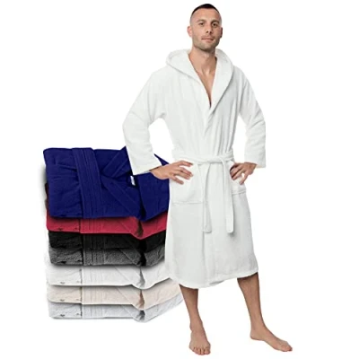 Afbeelding van Twinzen Herenbadjas, XS, S, M, L, XL, XXL, 100% katoen met kap, Oeko Tex® gecertificeerd, badjas van badstof, 2 zakken, riem, zacht, absorberend en comfortabel, zwart.