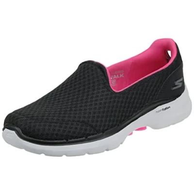 Afbeelding van Skechers Go Walk 6 Big Splash Sneaker voor dames, Zwarte Textiel Roze Trim, 37 EU