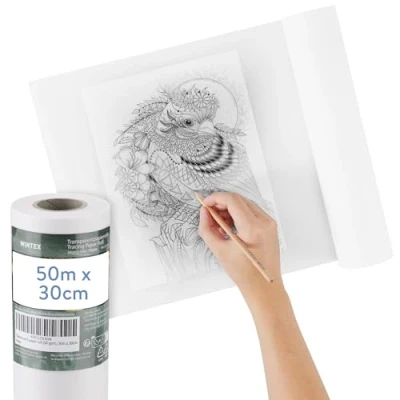 Afbeelding van WINTEX transparant tekenpapier rol van 30 cm x 50 m Overtrekpapier voor schetsen Patroonpapier architecten of kleermakers Papier gsm