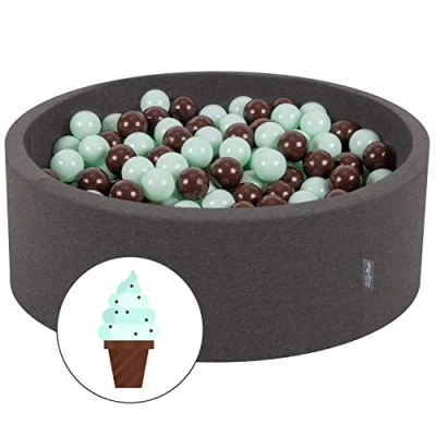 Afbeelding van KiddyMoon 90 x 30 cm met 200 ballen een diameter van 7 cm, rond ballenbad voor baby&#039;s, gemaakt in de EU, donkergrijs: