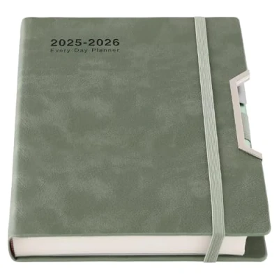 Afbeelding van Schoolagenda 2025 2026, dag per pagina, hardcover, georganiseerd van juli tot juni maandplanner met maandtabbladen, binnenvak, pen, lus voor