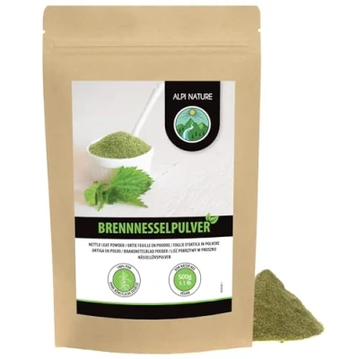 Afbeelding van Brandnetelpoeder (500 g), gemalen brandnetel, brandnetelpoeder, 100% natuurlijk, voorzichtig gedehydrateerd en gemalen, natuurlijk zonder additieven, veganistisch, brandnetelbladeren