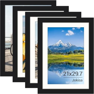 Afbeelding van Jokisa Set van 4 DIN A4 fotolijsten 21 x 30 cm zwart met plexiglas voor foto&#039;s, afbeeldingen, posters