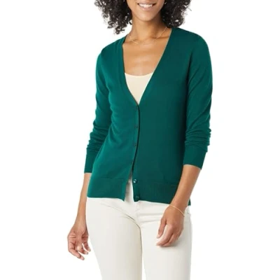 Image de Amazon Essentials Cardigan léger à col en V (grande taille disponible) Kvinnors, Vert Foncé, L