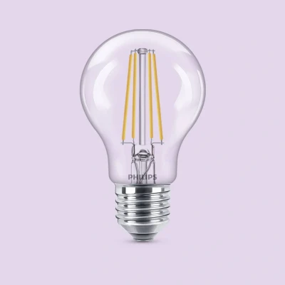 Afbeelding van Philips Classic A60 LED lamp, 60 W, transparant, E27 fitting, warm wit, 2700 K, 6 stuks