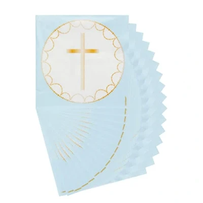 Afbeelding van Communie Servetten Kruis Licht Blauw 33x33cm 16 stuks
