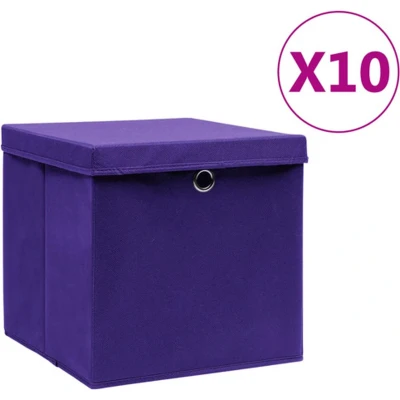 Afbeelding van Opbergboxen met deksel 10 st 28x28x28 cm paars