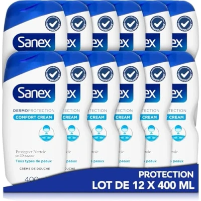 Afbeelding van SANEX Dermo Protection douchegel formule voor het hele gezin ontwikkeld met dermatologen reinigt zacht, hydrateert en beschermt de huid sterker herstelt pH waarde van 12 x 400 ml