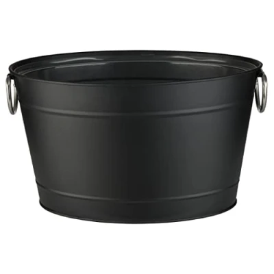 Afbeelding van APS Germany® Wijnkoeler met Lekbak en Handvaten IJsemmer Bierkoeler Champagne koeler Emmer Metaal Zwart 11 Liter 40x28x22 cm