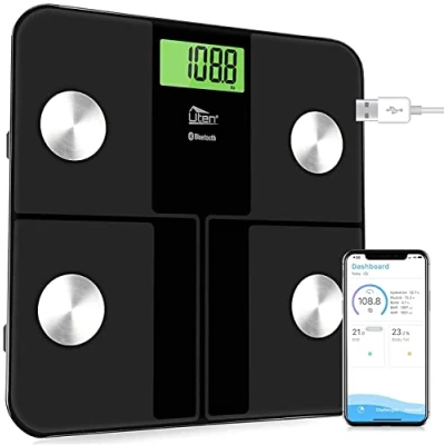 Afbeelding van Uten Digitale Bluetooth personenweegschaal met lichaamssamenstellingsanalysator en intelligente app voor lichaamsgewicht, lichaamsvet, BMI enz. Zwart