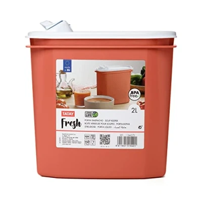 Afbeelding van TATAY Soepdoos, Inhoud 2L, BPA vrij, Vaatwasmachine en magnetronbestendig, Oranje, 1 st. Afmetingen: 18,4 x 9,7 19 cm