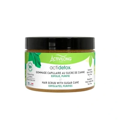 Afbeelding van ACTIVILONG Actidetox rietsuiker haarscrub reinigt en exfolieert 100% natuurlijke ingrediënten gemaakt in Frankrijk 250 ml