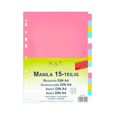 Image de K3T Intercalaires de 15 pièces en carton manille solide avec onglets colorés, n d&#039;article 64515