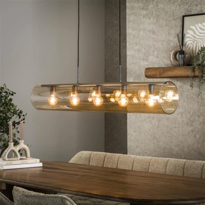 Afbeelding van Hoyz Collection Hanglamp 5L Tube Amber Glas Artic Zwart